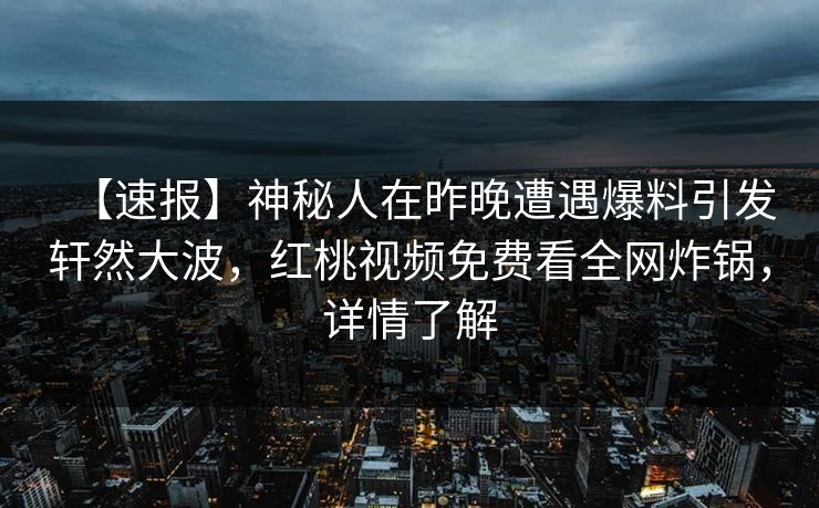 【速报】神秘人在昨晚遭遇爆料引发轩然大波，红桃视频免费看全网炸锅，详情了解